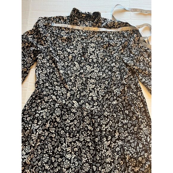 J. Crew S Black & cream Floral Shirt Dress tossed bouquet print pockets - Picture 11 of 13